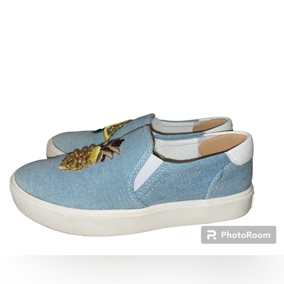 🍋 🍍 Sam Edelman Denim Lemon/Pineapple Appliqué Sneaker Shoes Size 5 🍋🍍 - Picture 3 of 6